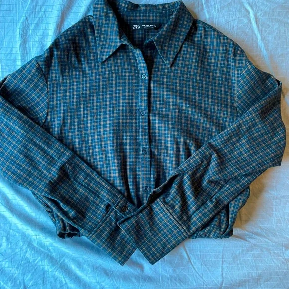Zara Flannel Crop top, size M - Picture 1 of 3